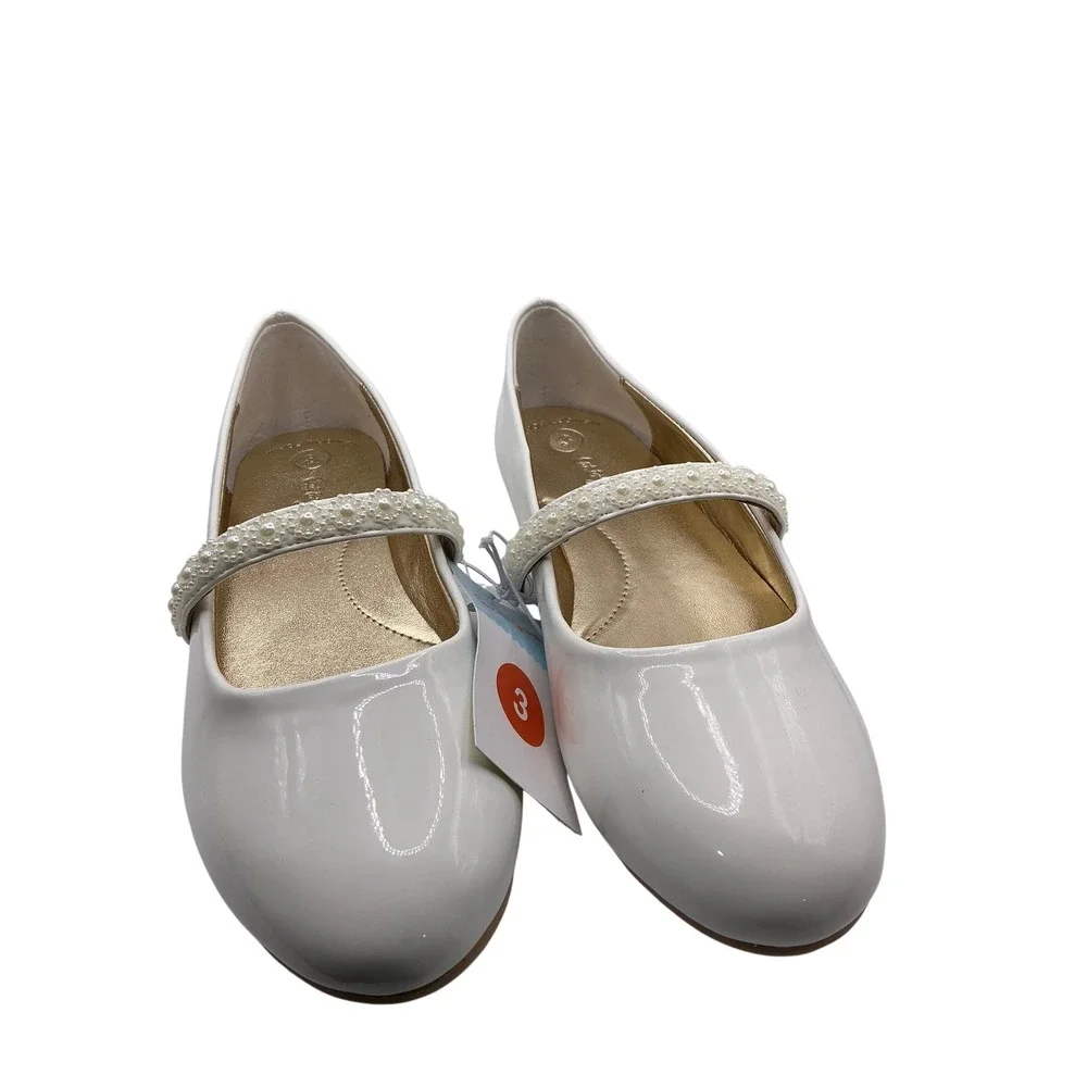 Cat & Jack Girls White Patent Mary Jane Pearl Strap Dress Shoes Size 3 Kids